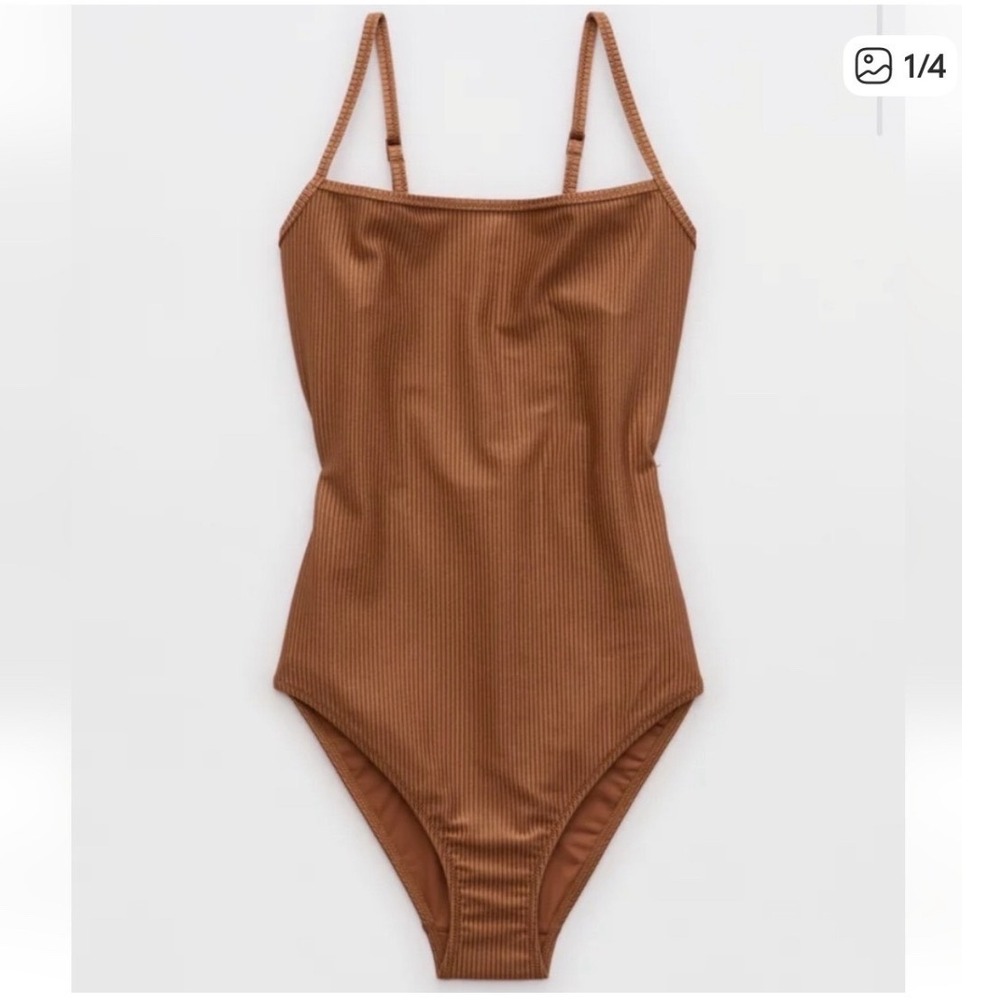 Aerie Shine Rib Scoop Full Coverage One Pc Swimsuit Medium Low Back Body Suit